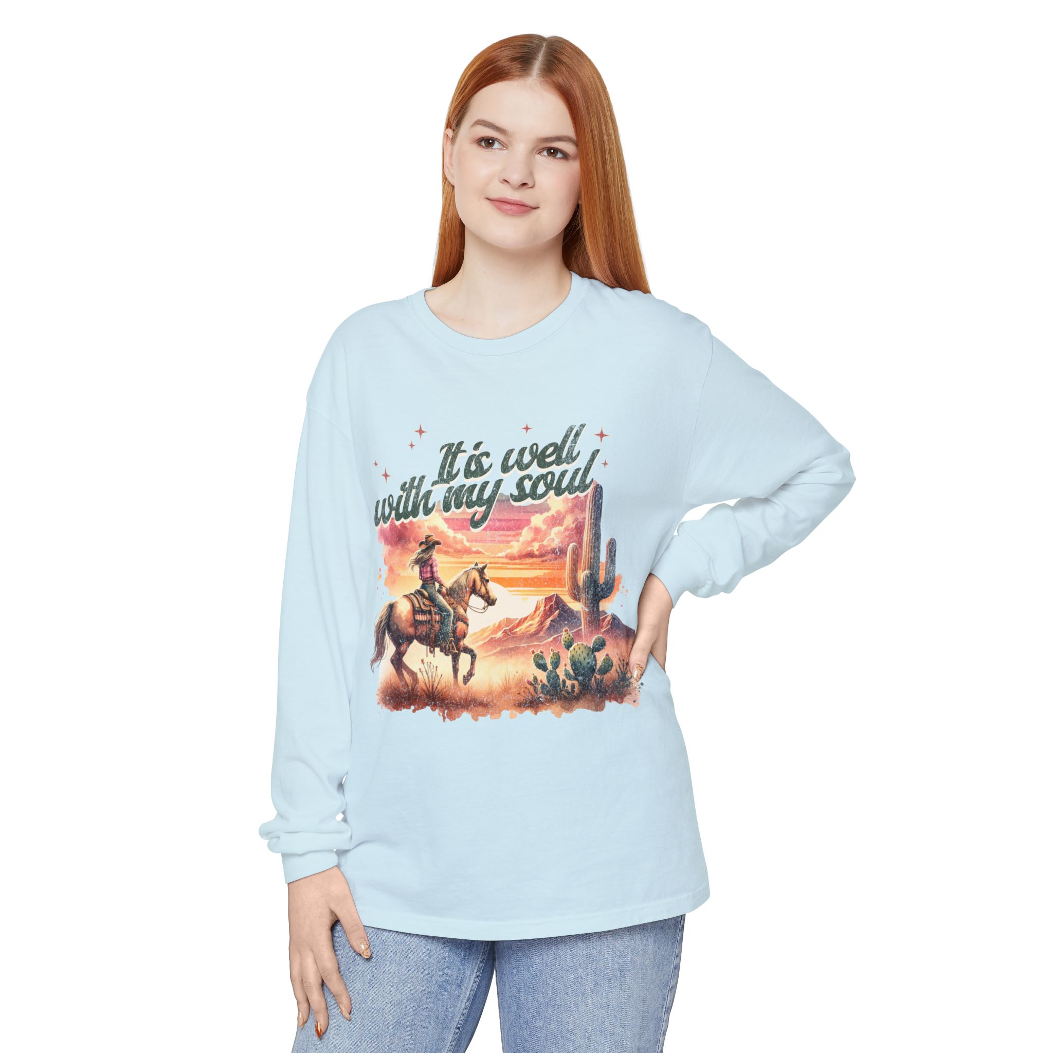 It Is Well With My Soul – Desert Cowgirl Long Sleeve Tee | Comfort Colors - Image 28