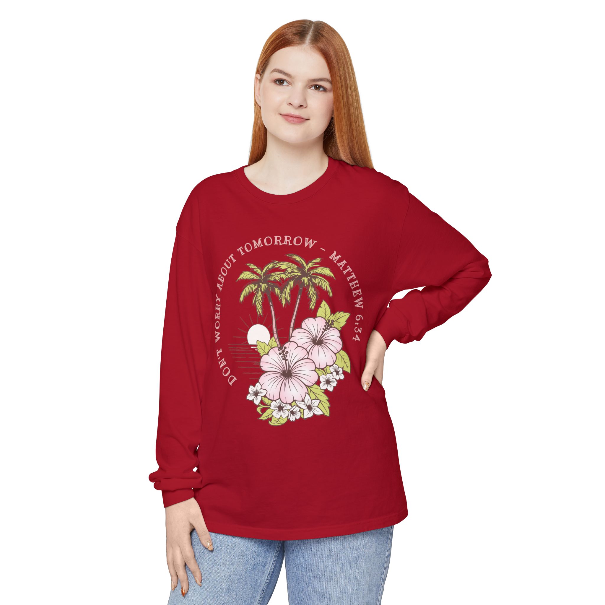 Don’t Worry About Tomorrow – Matthew 6:34 | Comfort Colors® Long Sleeve Tee - Image 83