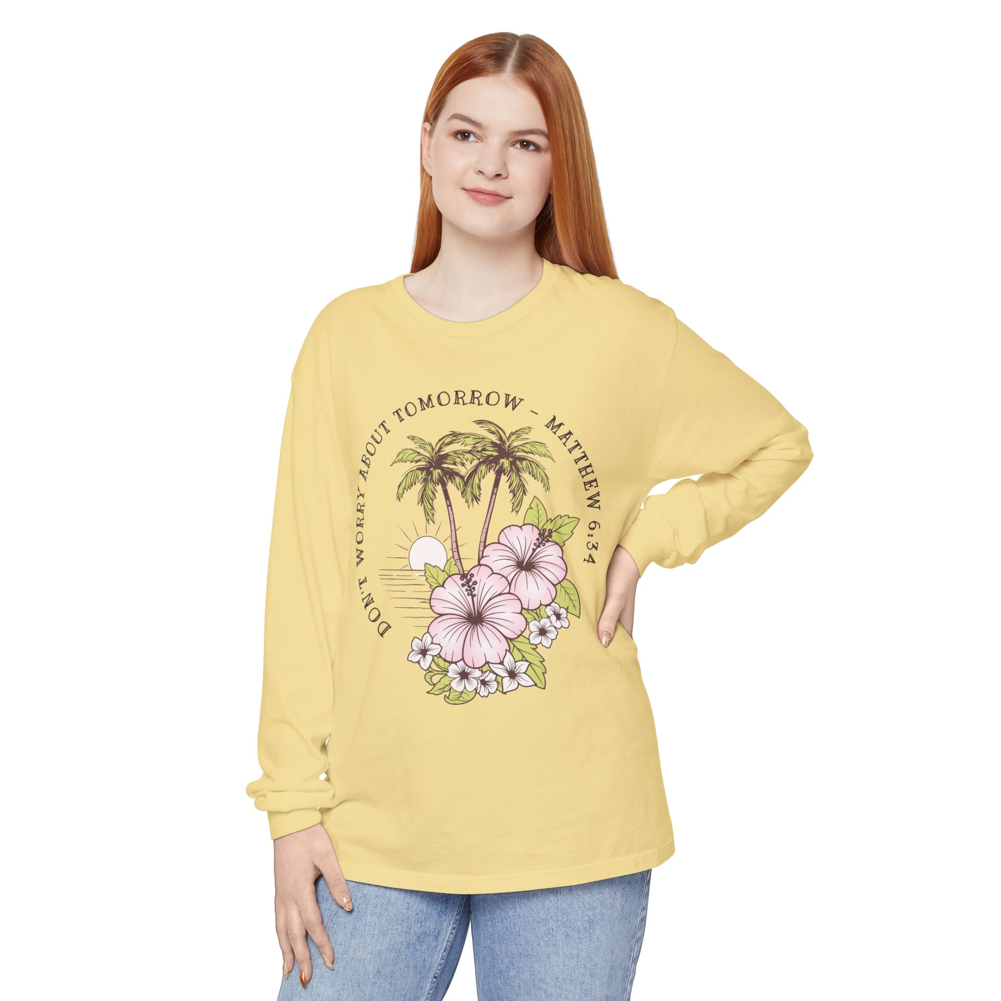 Don’t Worry About Tomorrow – Matthew 6:34 | Comfort Colors® Long Sleeve Tee - Image 28