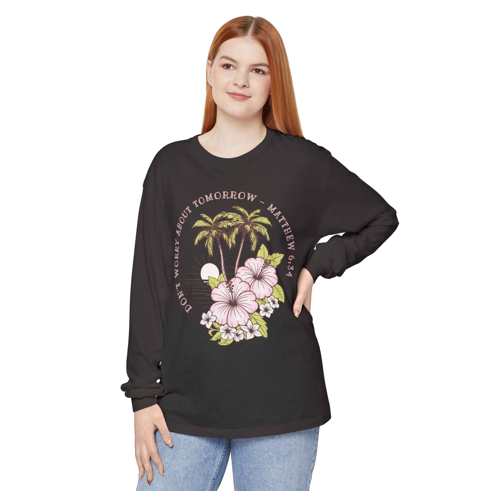 Don’t Worry About Tomorrow – Matthew 6:34 | Comfort Colors® Long Sleeve Tee - Image 58