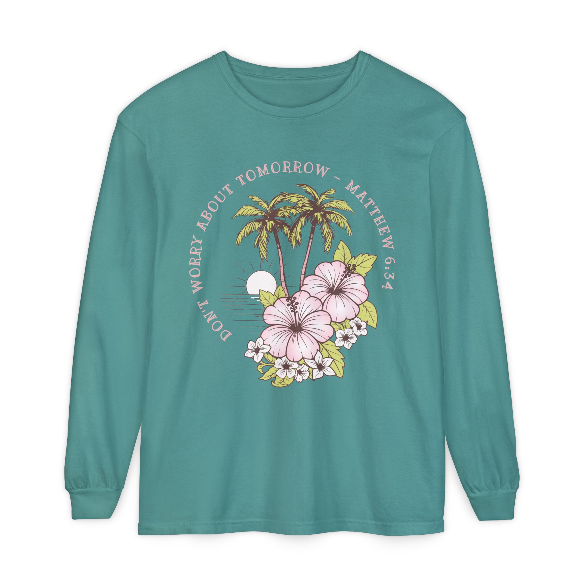 Don’t Worry About Tomorrow – Matthew 6:34 | Comfort Colors® Long Sleeve Tee - Image 36