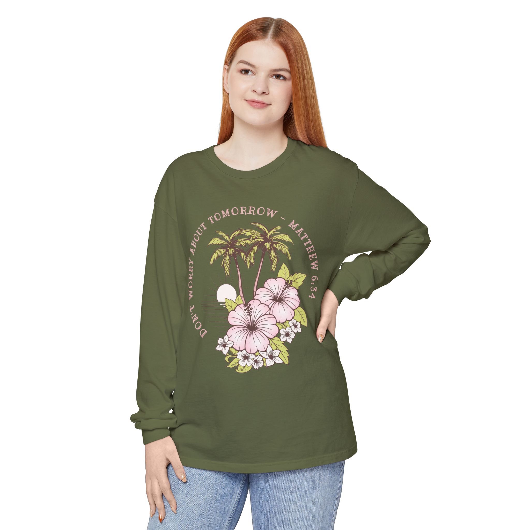 Don’t Worry About Tomorrow – Matthew 6:34 | Comfort Colors® Long Sleeve Tee - Image 33